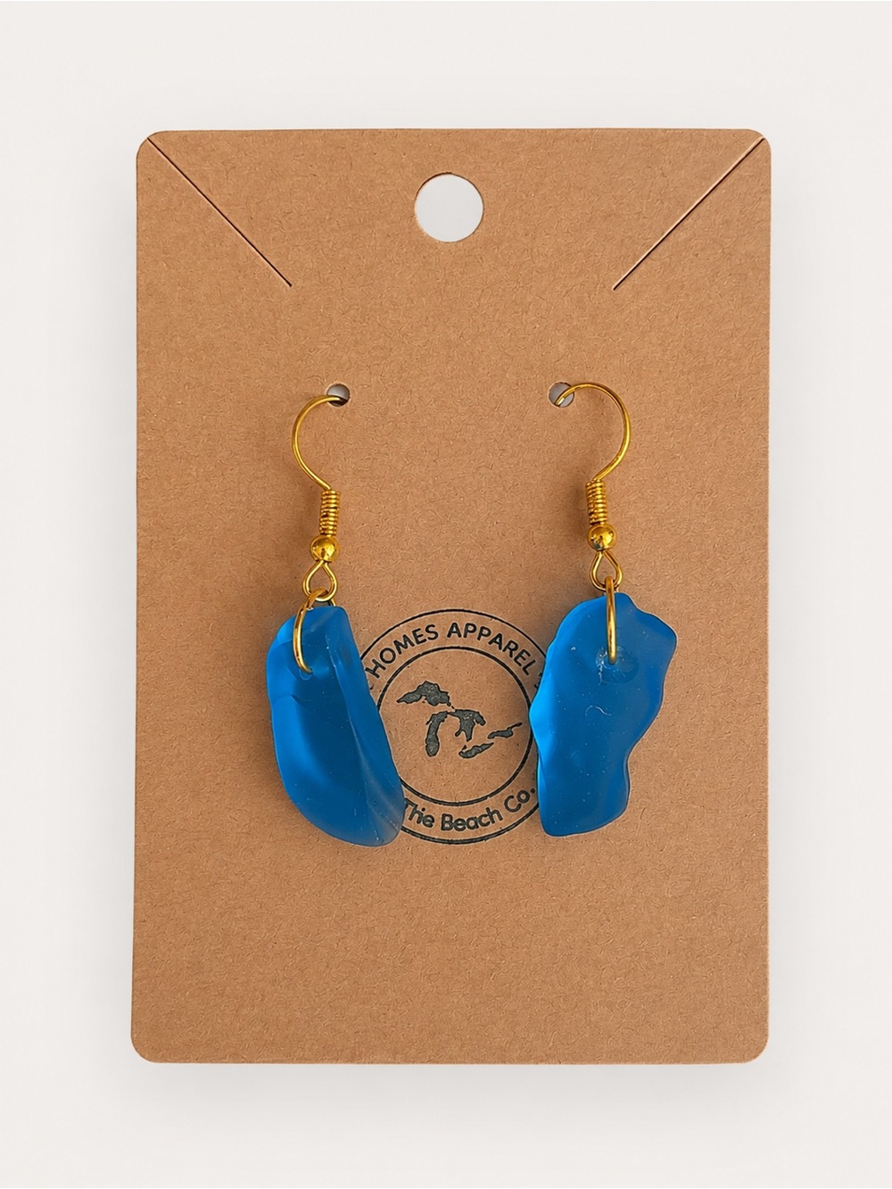 Gold-Hook Blue Sea Glass Drop Earrings by